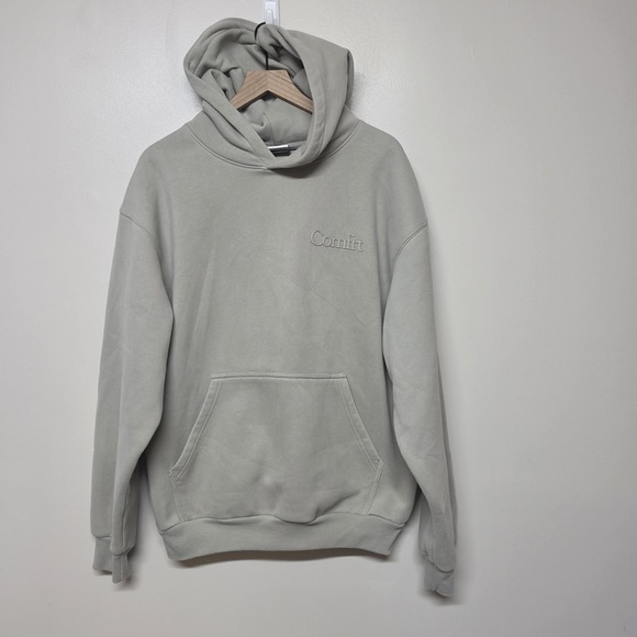 Comfrt Other - Comfrt Hoodie Mens MED Gray Pullover Fleece Sweatshirt Logo Cozy Travel Lounge